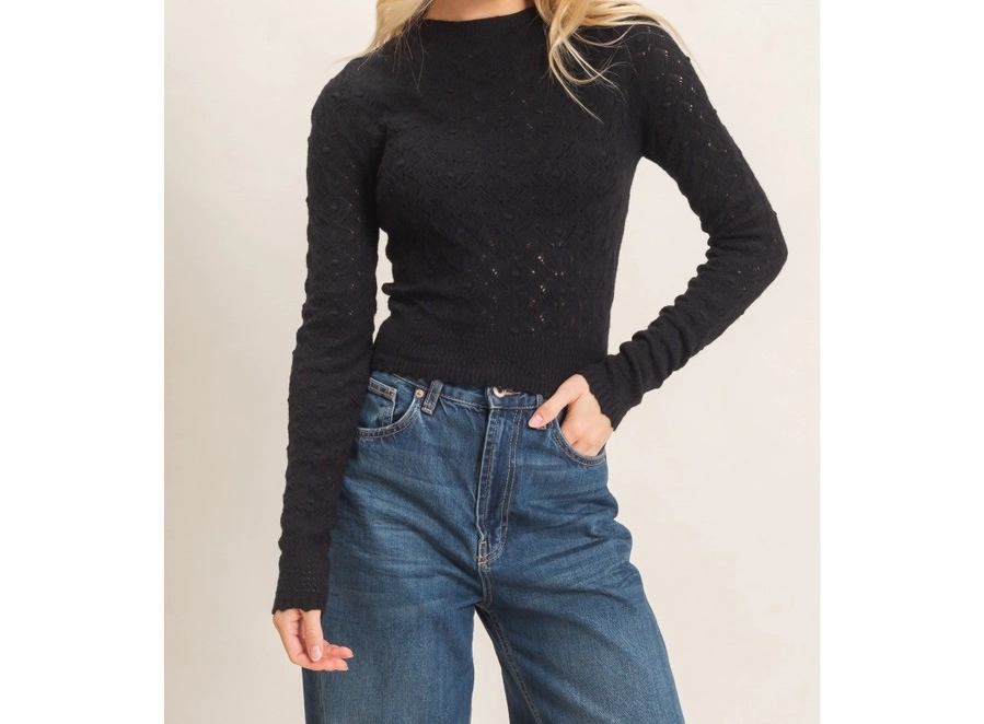 Scalloped Hem Sweater - Black