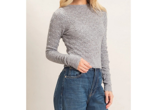 Scalloped Hem Sweater - Gray