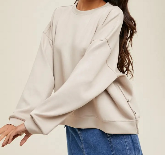 Scuba Knit Sweatshirt with Side Snaps