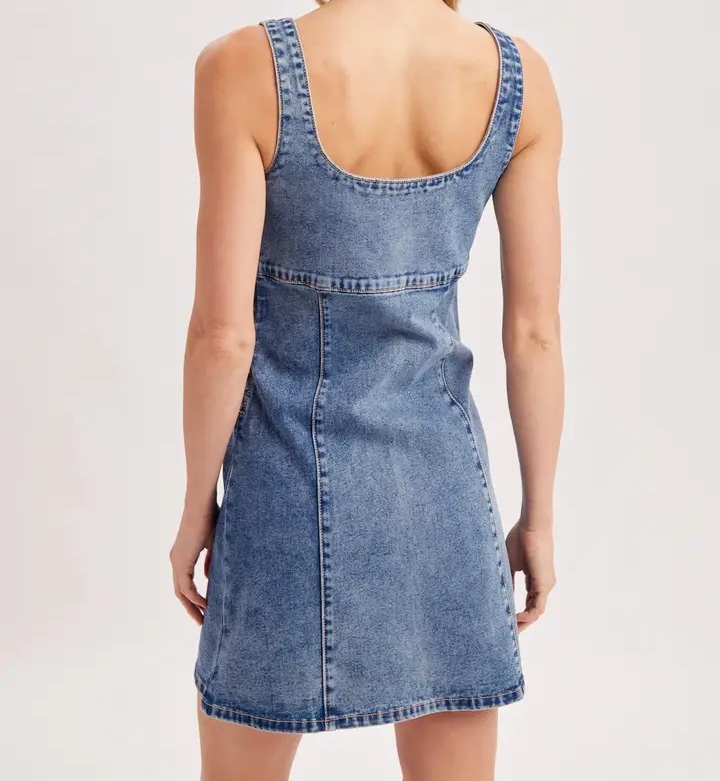 Sleeveless Denim Dress - Blue