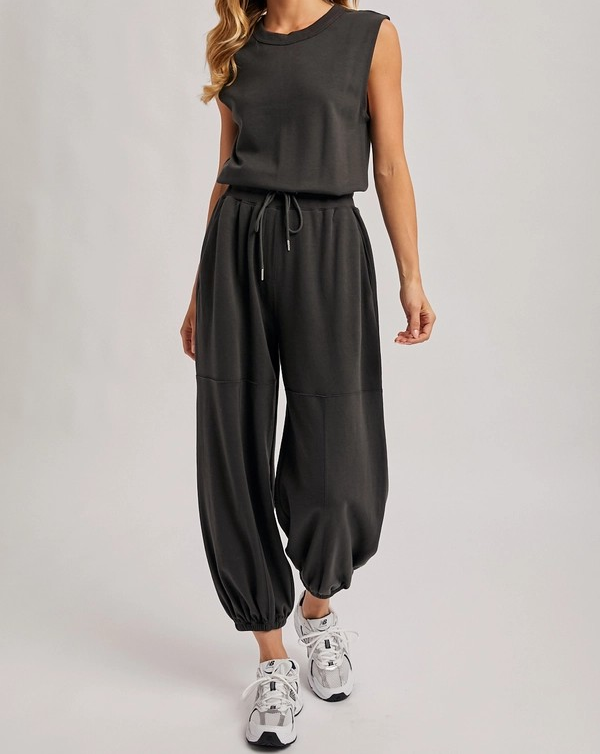 Sleeveless Knit Jumpsuit - Charcoal