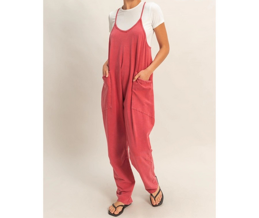 Spaghetti Strap Jumpsuit - Barn Red