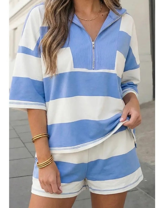 Striped Shorts Set - Blue