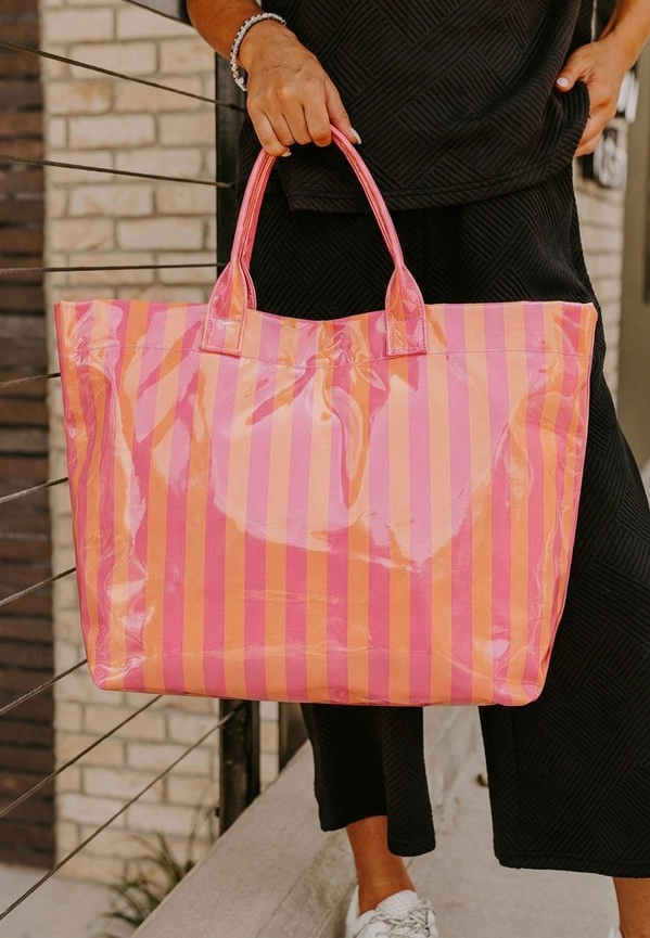 Striped Tote Bag - Red and Orange