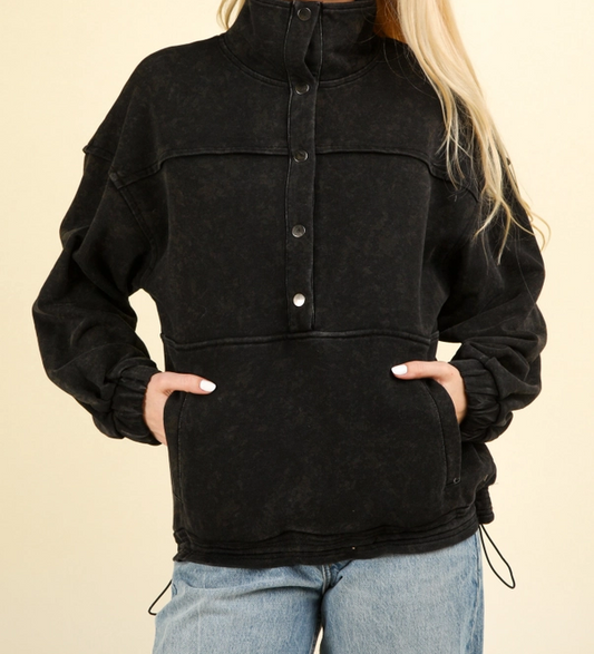 Button Down Sweatshirt - Black