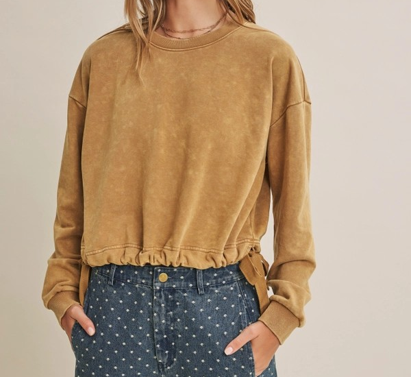 Sweatshirt with Cinched Waist - Camel