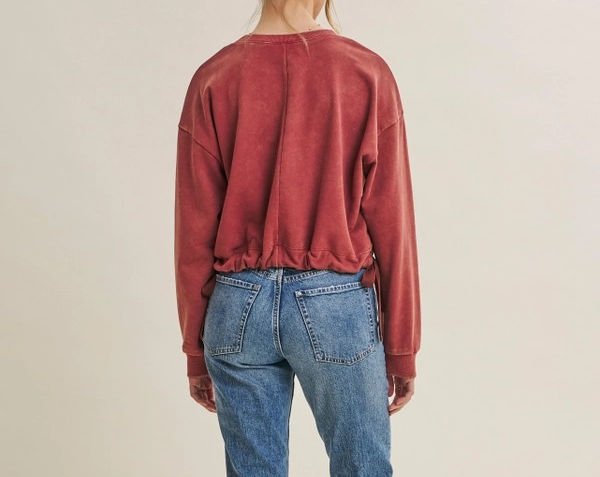 Sweatshirt with Cinched Waist - Wine