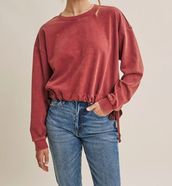Sweatshirt with Cinched Waist - Wine