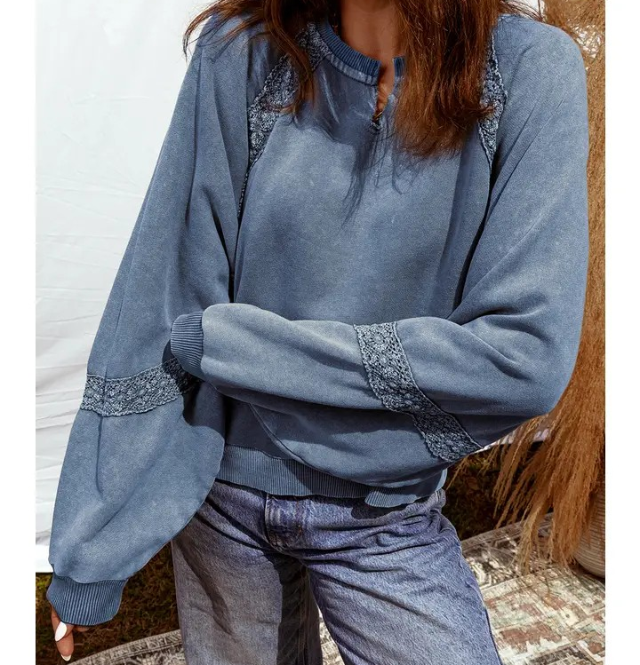 Sweatshirt with Lace Detail - Sail Blue