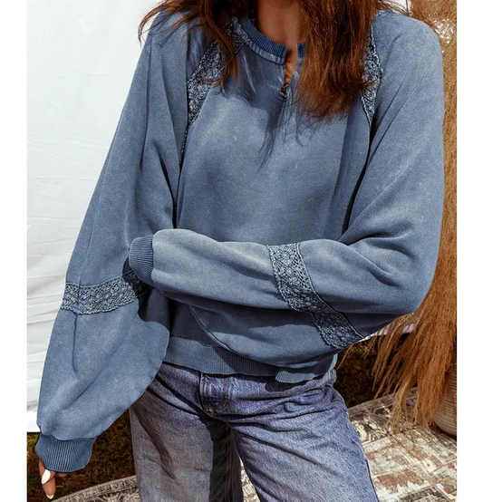 Sweatshirt with Lace Detail - Sail Blue