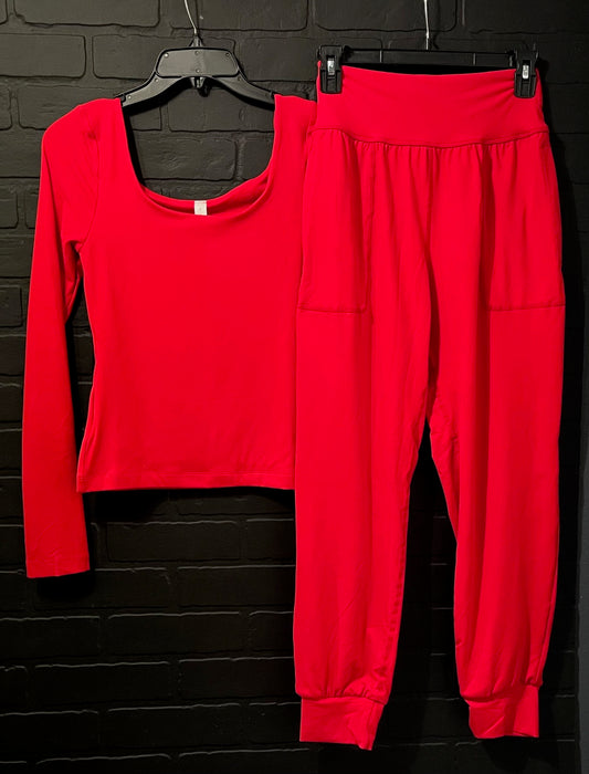 Long Sleeve Top and Jogger Pants - Red