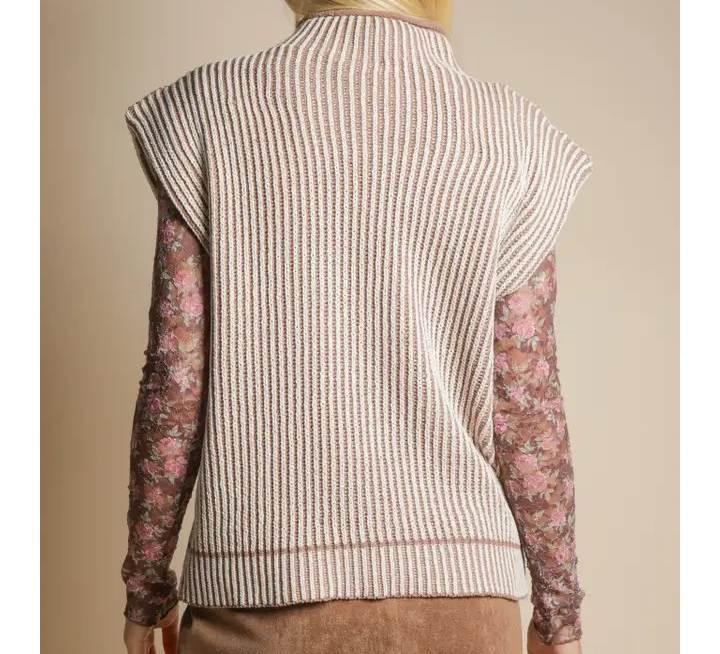 Two Tone Ribbed Knit Top - Mocha