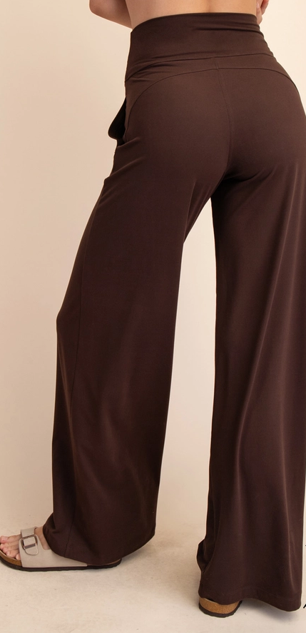 Long Sleeve Top and Wide Leg Pants - Brown