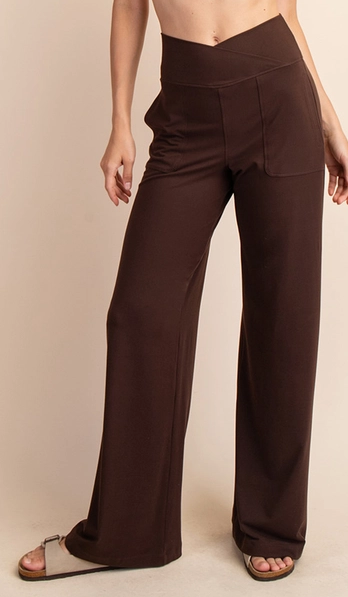 Long Sleeve Top and Wide Leg Pants - Brown