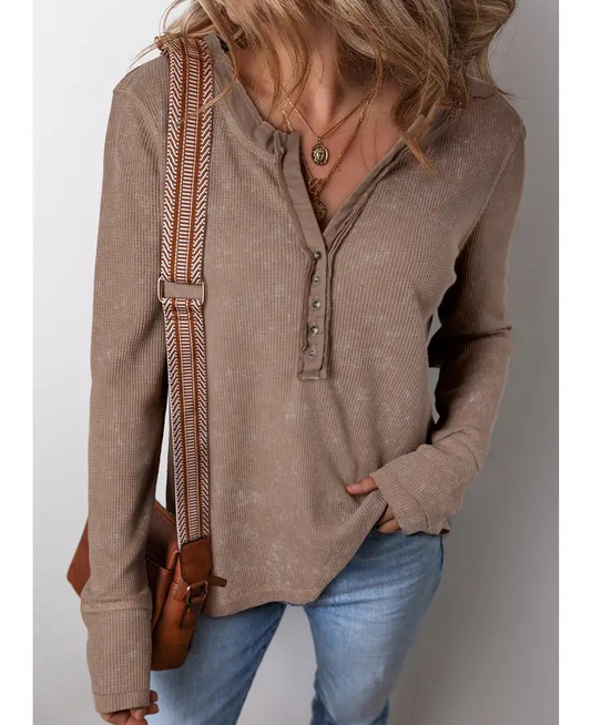 V Neck Waffle Knit Top