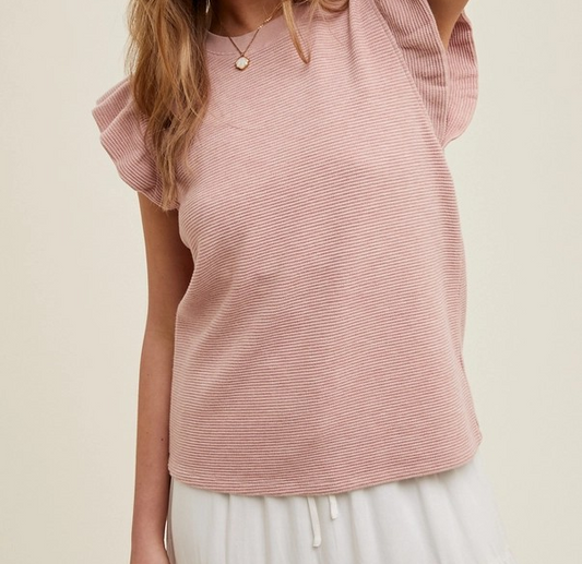 Waffle Knit Top - Pink