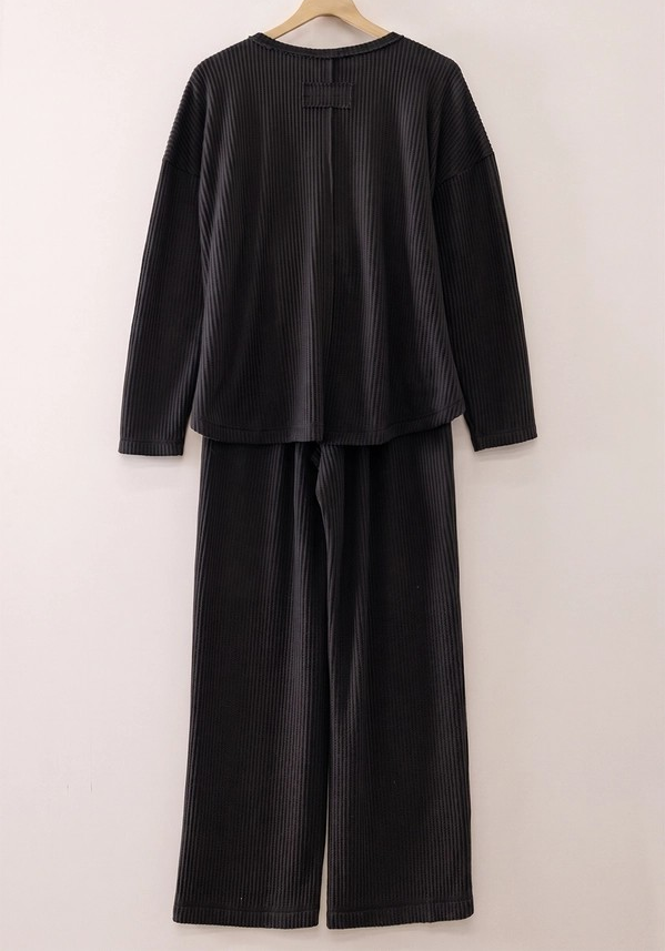Waffle Knit Set - Black