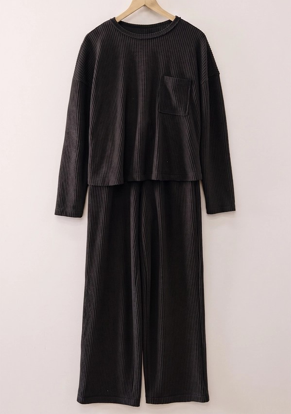 Waffle Knit Set - Black